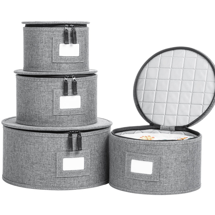 StorageLAB Dinnerware Plate Storage Containers for Kitchen Organization – 4 Piece, Quilted, Cream or Grey