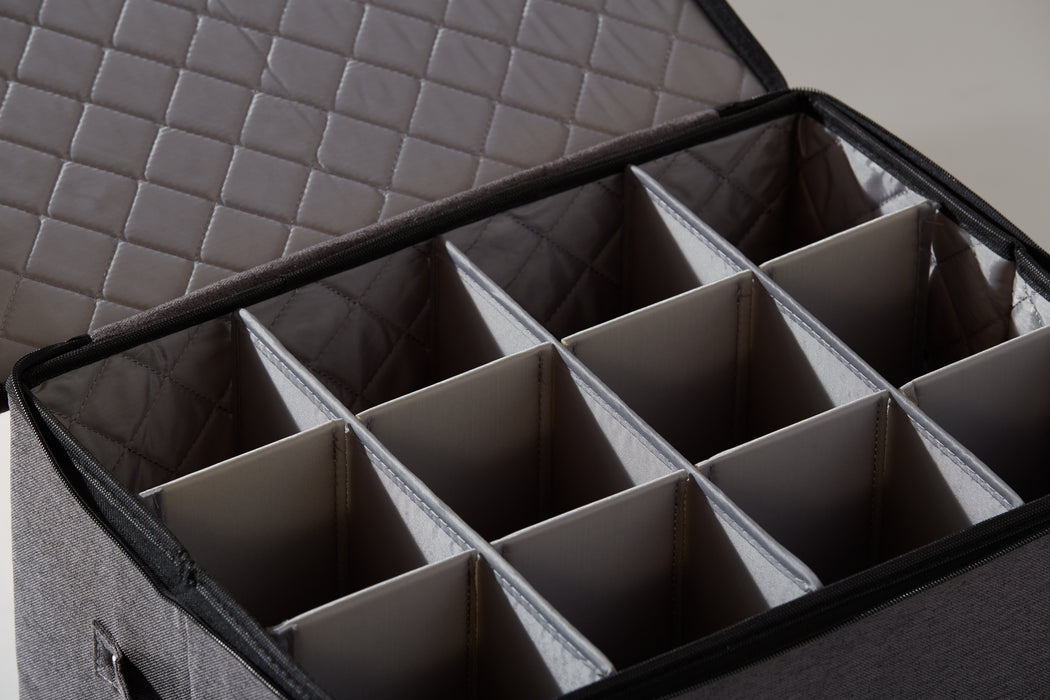 StorageLAB Wine Glasses Storage Container for Kitchen Organization – Quilted, Cream or Grey