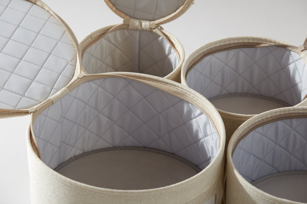 Dinnerware Plate and Cup Storage Set – 5 Piece, Quilted, Cream
