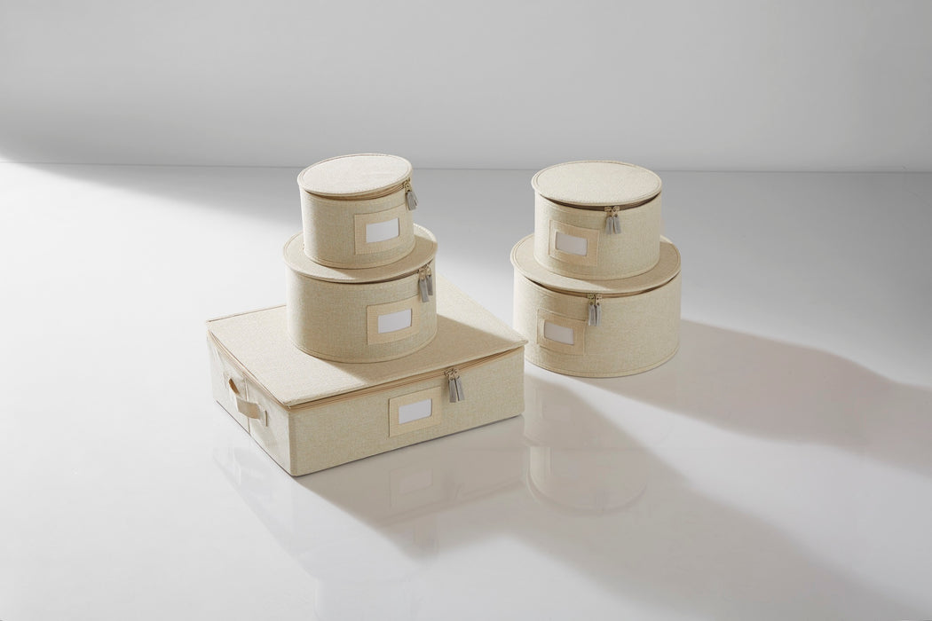 Dinnerware Plate and Cup Storage Set – 5 Piece, Quilted, Cream