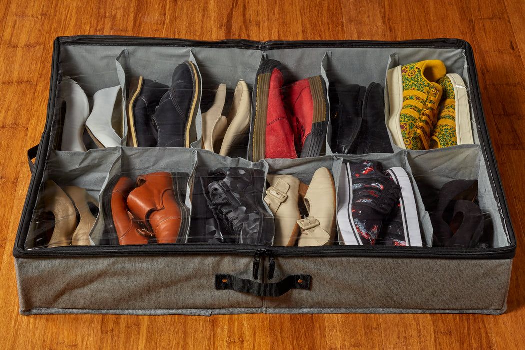 Underbed Shoe Storage (Two Pack) – Grey, Black Handles