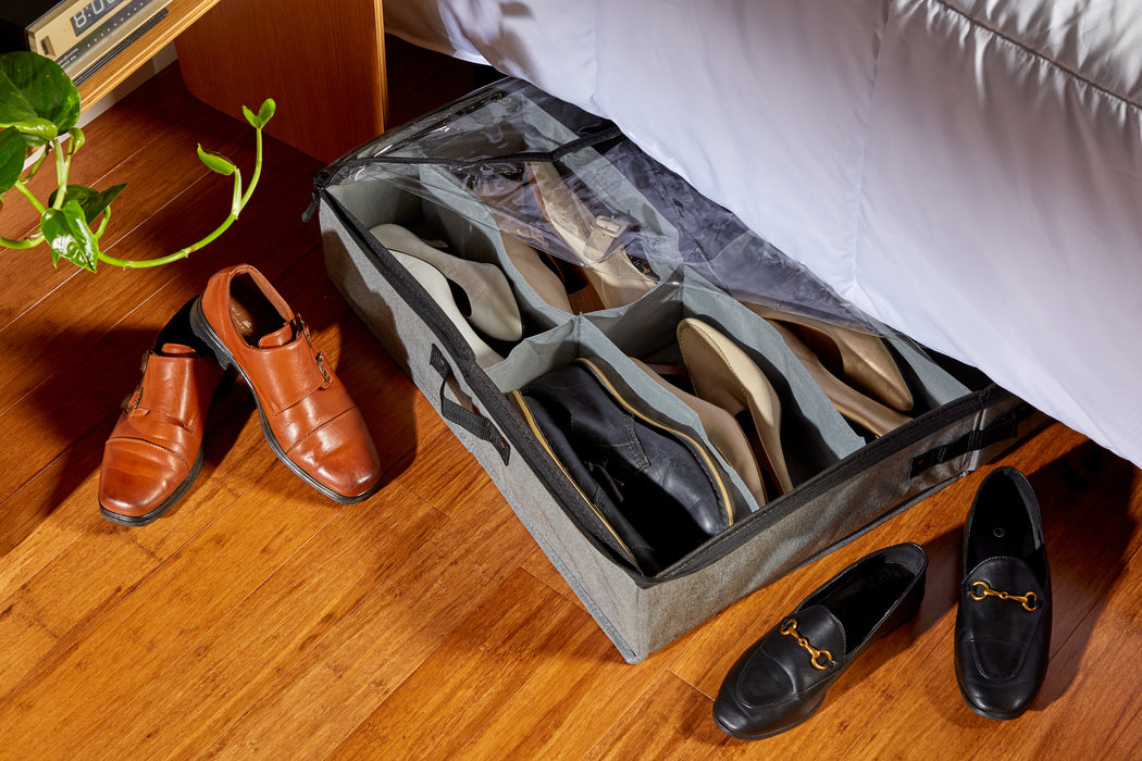 Underbed Shoe Storage (Two Pack) – Grey, Black Handles