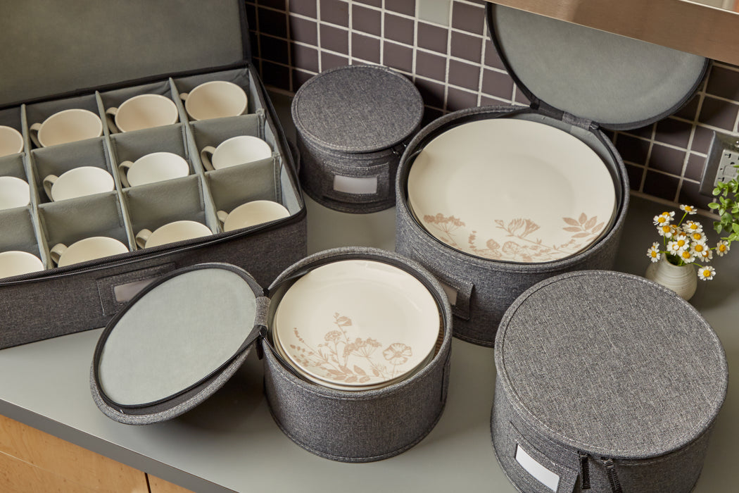 Dinnerware Plate and Cup Storage Set – 5 Piece, Non-Quilted, Grey
