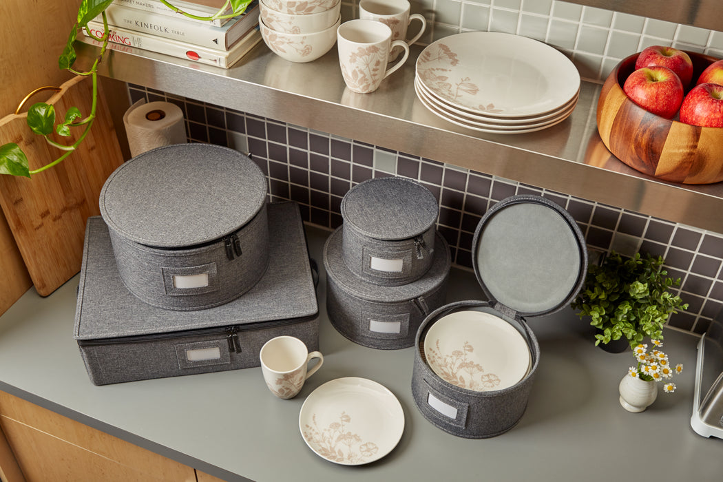 Dinnerware Plate and Cup Storage Set – 5 Piece, Non-Quilted, Grey