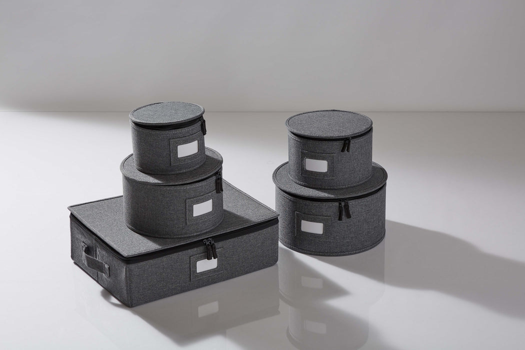 Dinnerware Plate and Cup Storage Set – 5 Piece, Non-Quilted, Grey