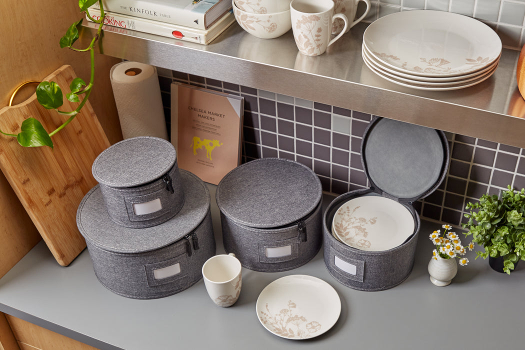Dinnerware Plate Storage Set – 4 Piece, Non-Quilted, Grey