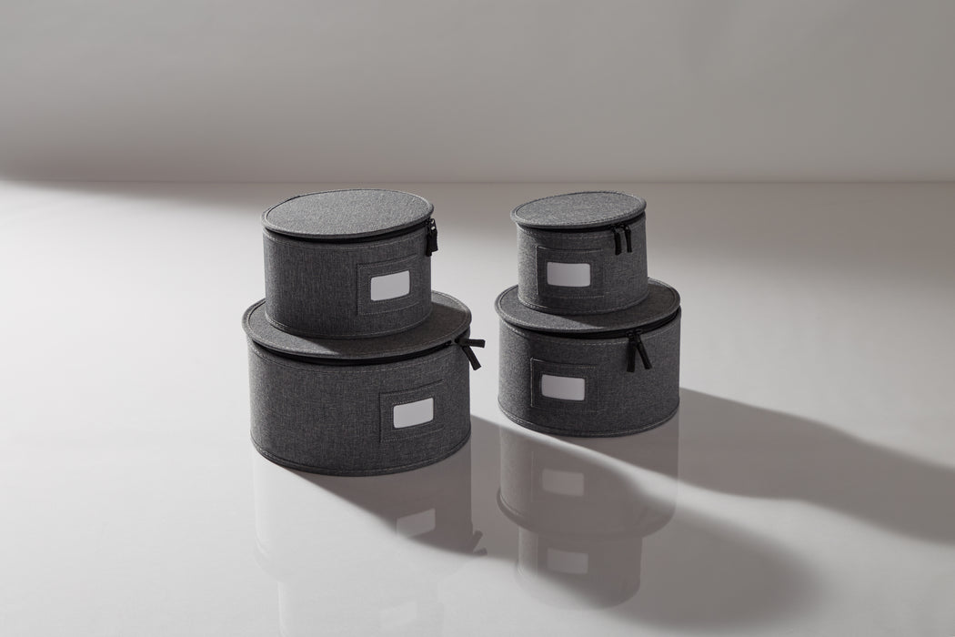 Dinnerware Plate Storage Set – 4 Piece, Non-Quilted, Grey