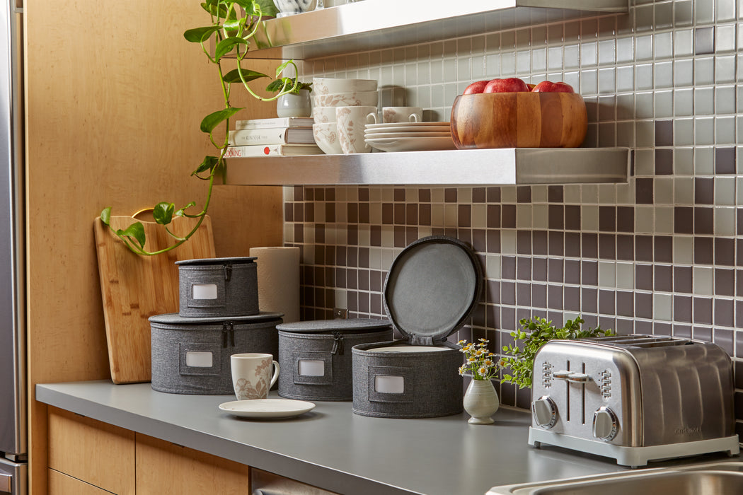 Dinnerware Plate Storage Set – 4 Piece, Non-Quilted, Grey