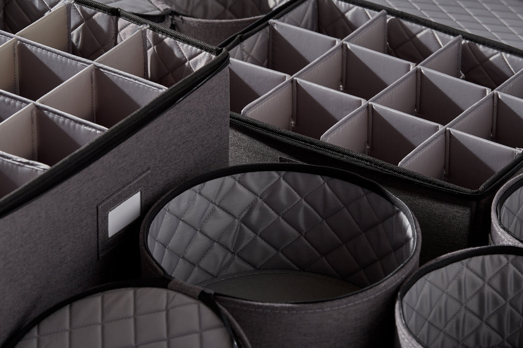 Dinnerware Plate, Cup, and Glassware Storage Set – 6 Piece, Quilted, Grey