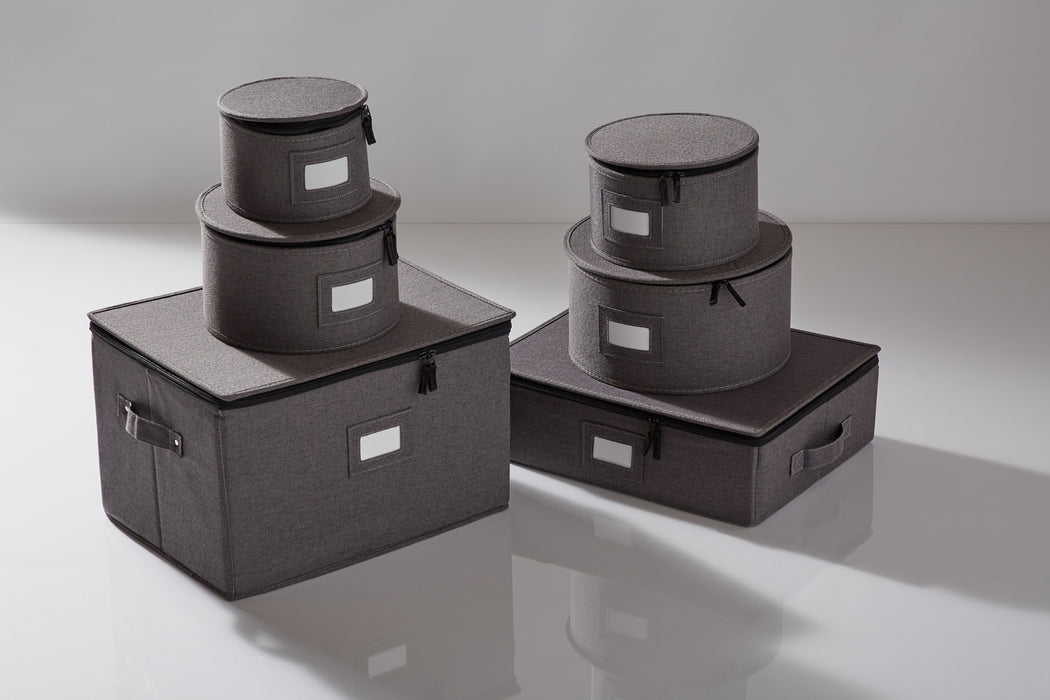 Dinnerware Plate, Cup, and Glassware Storage Set – 6 Piece, Quilted, Grey