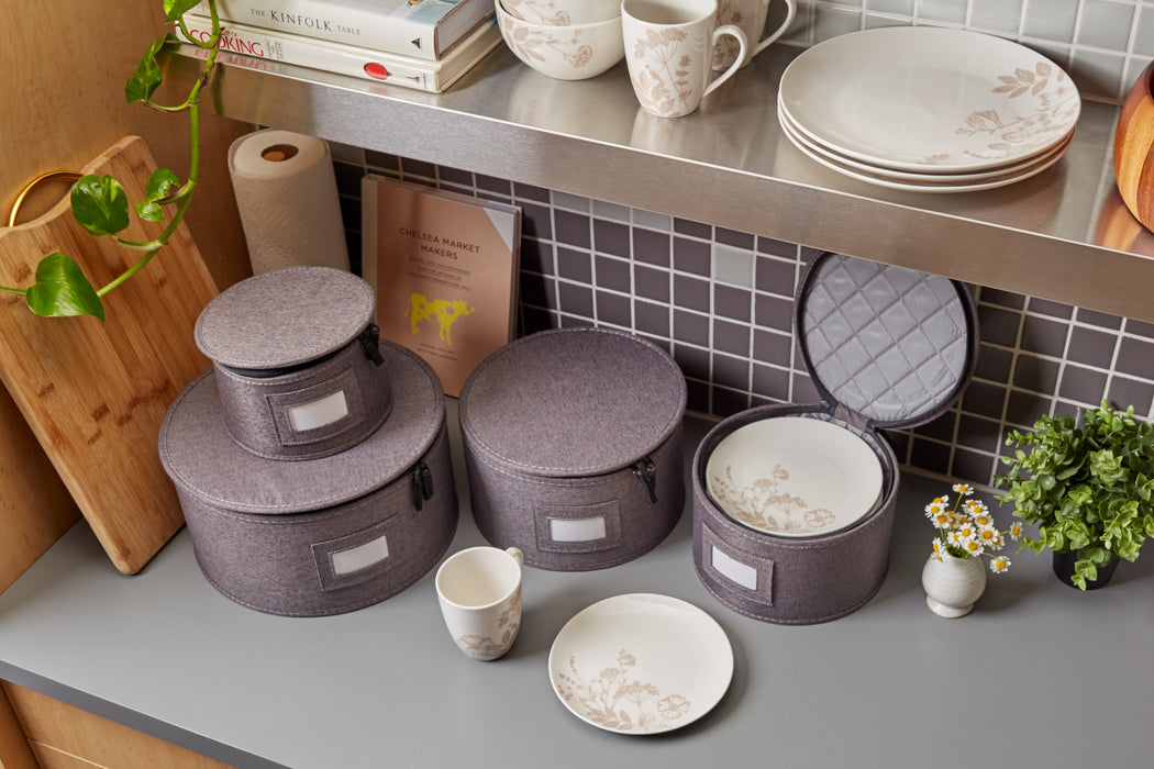 StorageLAB Dinnerware Plate Storage Containers for Kitchen Organization – 4 Piece, Quilted, Cream or Grey
