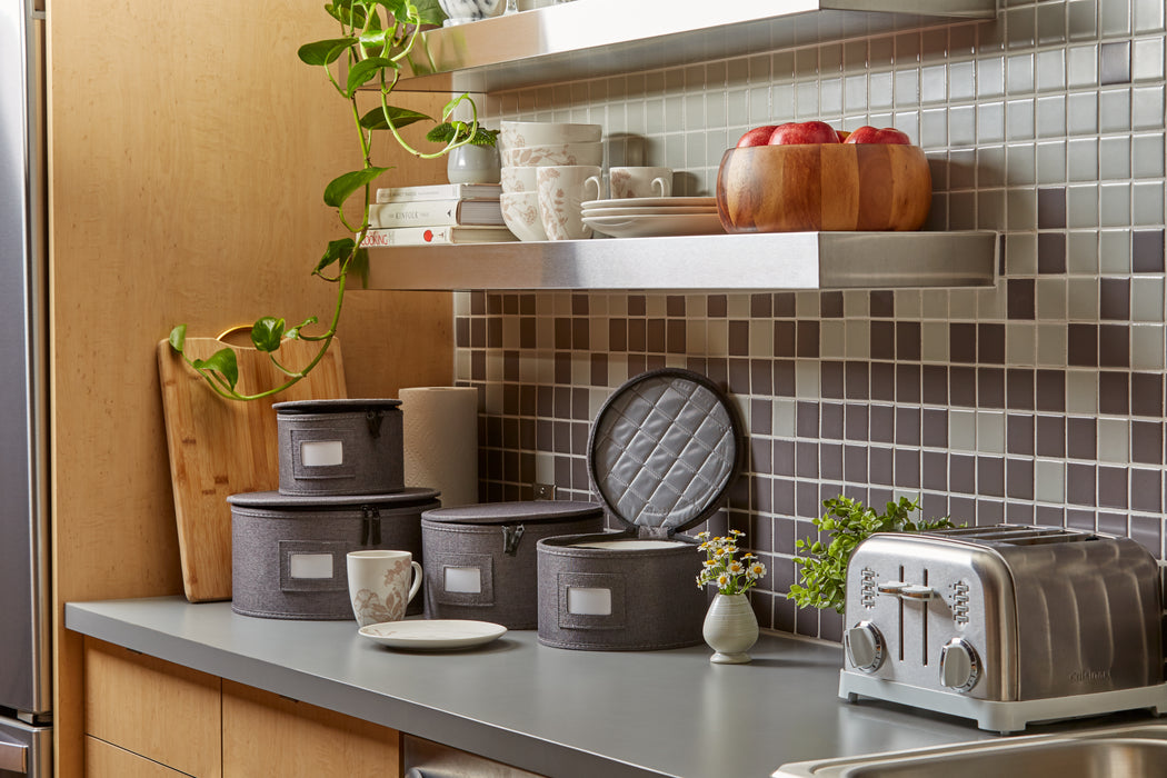 StorageLAB Dinnerware Plate Storage Containers for Kitchen Organization – 4 Piece, Quilted, Cream or Grey