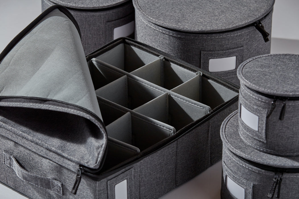 Dinnerware Plate and Cup Storage Set – 5 Piece, Non-Quilted, Grey