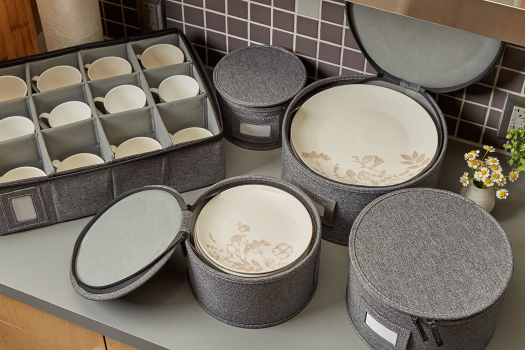 Dinnerware Plate and Cup Storage Set – 5 Piece, Non-Quilted, Grey