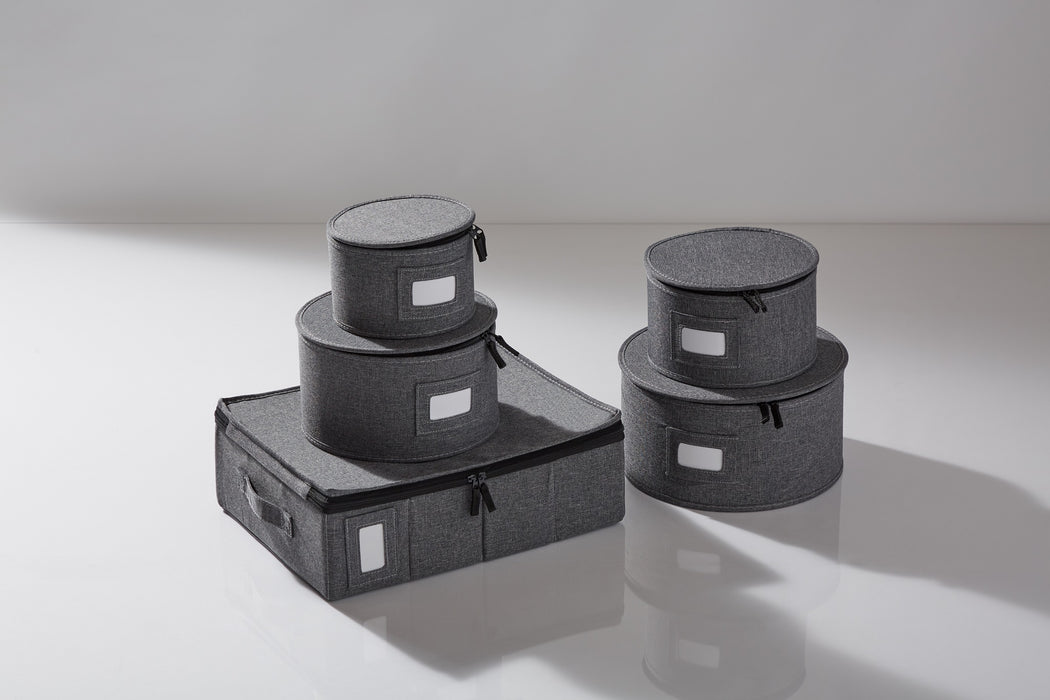 Dinnerware Plate and Cup Storage Set – 5 Piece, Non-Quilted, Grey