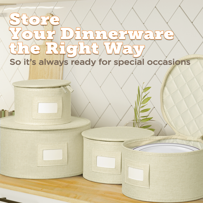 StorageLAB Dinnerware Plate Storage Containers for Kitchen Organization – 4 Piece, Quilted, Cream or Grey