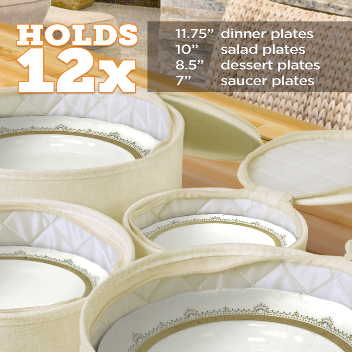 StorageLAB Dinnerware Plate Storage Containers for Kitchen Organization – 4 Piece, Quilted, Cream or Grey