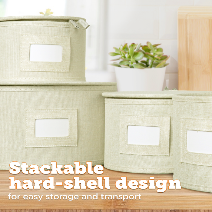 StorageLAB Dinnerware Plate Storage Containers for Kitchen Organization – 4 Piece, Quilted, Cream or Grey