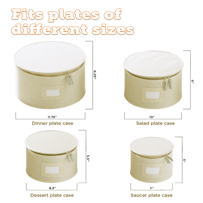 StorageLAB Dinnerware Plate Storage Containers for Kitchen Organization – 4 Piece, Quilted, Cream or Grey
