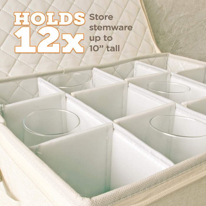 StorageLAB Wine Glasses Storage Container for Kitchen Organization – Quilted, Cream or Grey