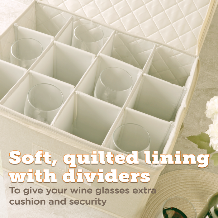 StorageLAB Wine Glasses Storage Container for Kitchen Organization – Quilted, Cream or Grey