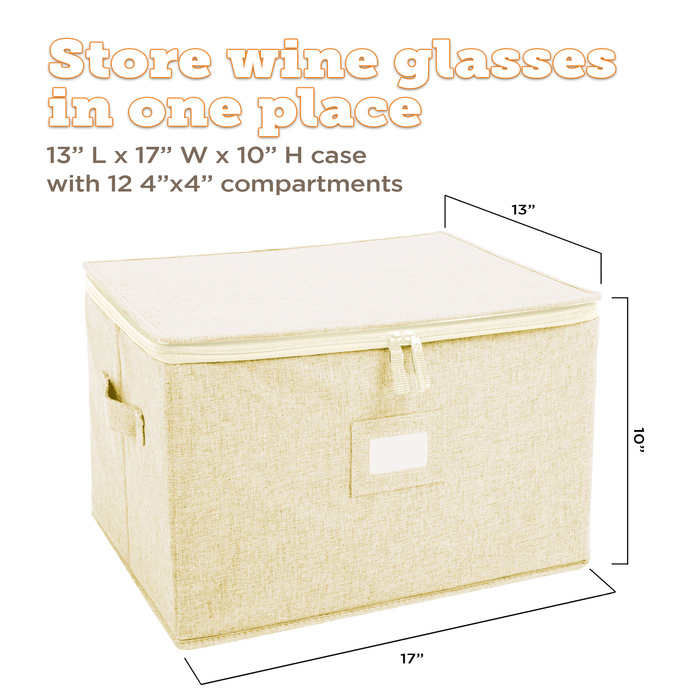 StorageLAB Wine Glasses Storage Container for Kitchen Organization – Quilted, Cream or Grey