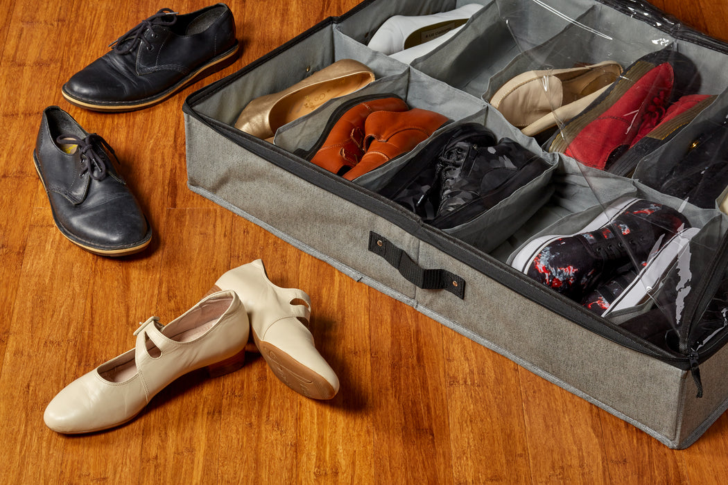 Underbed Shoe Storage (Two Pack) – Grey, Black Handles