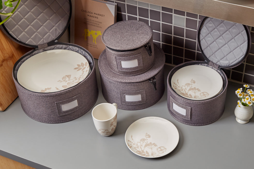 StorageLAB Dinnerware Plate Storage Containers for Kitchen Organization – 4 Piece, Quilted, Cream or Grey