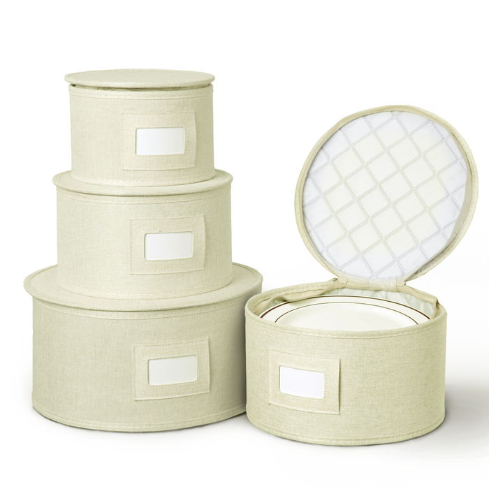 StorageLAB Dinnerware Plate Storage Containers for Kitchen Organization – 4 Piece, Quilted, Cream or Grey